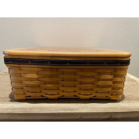 Longaberger 2001 Father's Day Checkerboard Basket+Lid+Protector+Game Pieces+Card - Picture 3 of 3